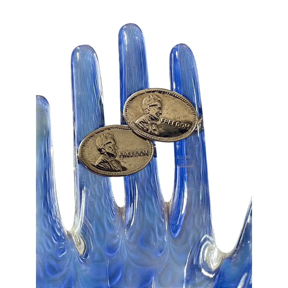 Abraham Lincoln Freedom Silver‎ Tone Vintage Unbranded Cufflinks Tie Clip Set